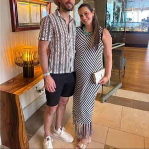Black and White Striped Dress with fridge accent